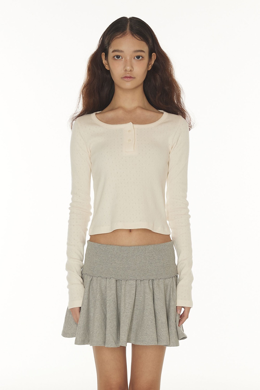 BUTTON SQUARE NECK T - IVORY